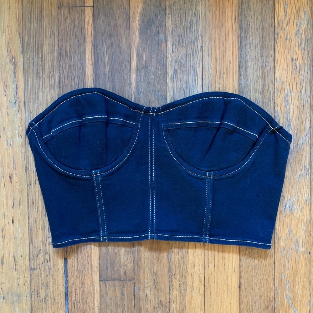 LPA crop denim corset top size small